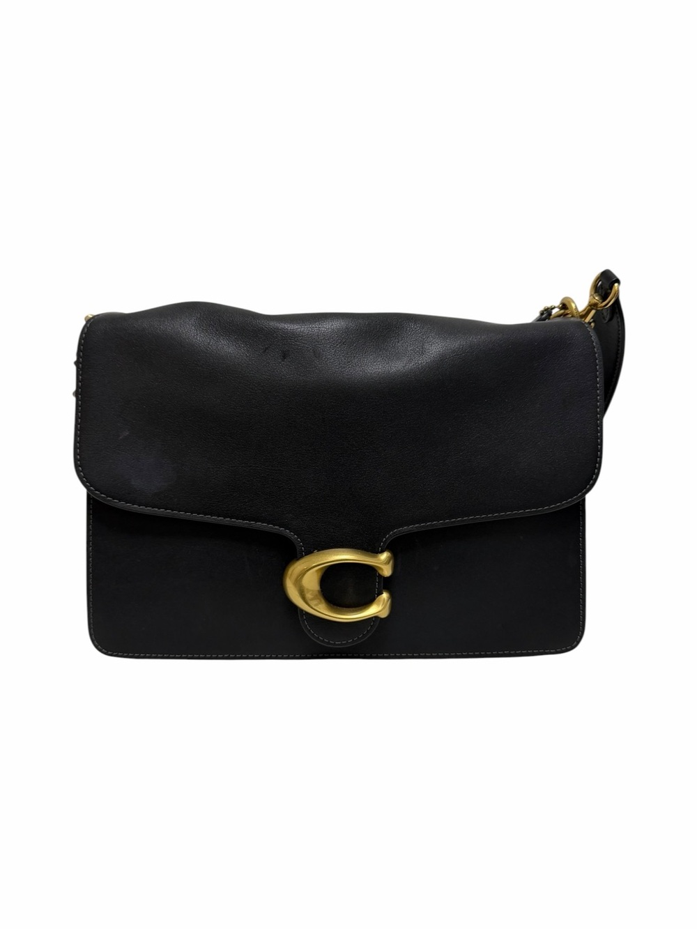 Coach Solid Black Leather Shoulder Handbag